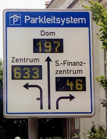 Es ist ein Hinweisschild des Parkleitsystems dargestellt.