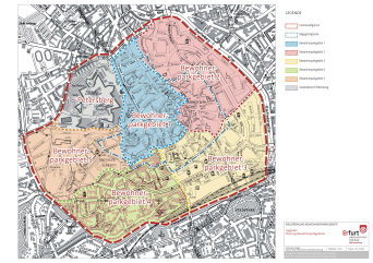 Das Bild zeigt den Lageplan der Innenstadt von Efurt mit den geplanten Bewohnerparkgebieten.