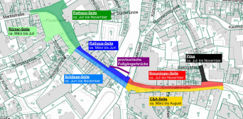 Kartenansicht des Bauprojekts Schlösserstraße mit eingetragenen Bauzeiträumen