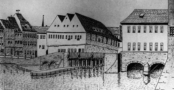 Zeichnung der Schlösserbrücke und Schlössermühle – um 1840
