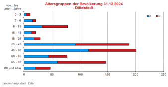 Alterspyramide: Darstellung der Altersstruktur pro Altersjahrgang in Form eines Lebensbaumes, links männlich, rechts weiblich