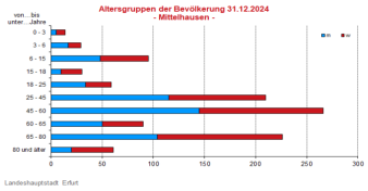 Altersstruktur pro Altersjahrgang; Lebensbaum, links männlich, rechts weiblich