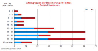 Alterspyramide: Darstellung der Altersstruktur pro Altersjahrgang in Form eines Lebensbaumes, links männlich, rechts weiblich