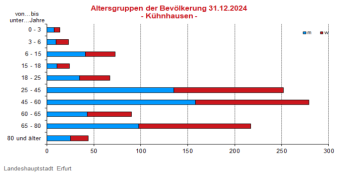 Alterspyramide: Darstellung der Altersstruktur pro Altersjahrgang in Form eines Lebensbaumes, links männlich, rechts weiblich