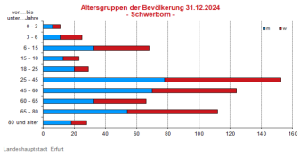 Altersstruktur pro Altersjahrgang; Lebensbaum, links männlich, rechts weiblich