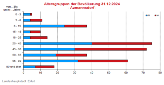 Alterspyramide: Darstellung der Altersstruktur pro Altersjahrgang in Form eines Lebensbaums, links männlich, rechts weiblich