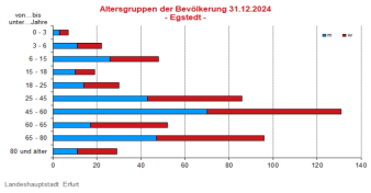 Alterspyramide: Darstellung der Altersstruktur pro Altersjahrgang in Form eines Lenensbaumes, links männlich, rechts weiblich