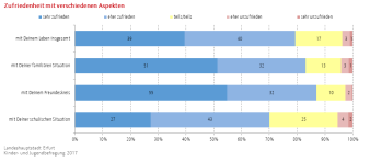 Balkendiagramm (gestapelt): Darstellung der Zufriedenheit mit verschiedenen Aspekten 