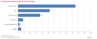 Balkendiagramm: Darstellung der verwendeten Verkehrsmittel für den Schulweg