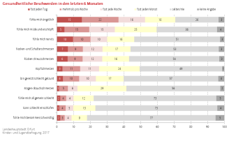 Balkendiagramm (gestapelt): Darstellung der gesundheitlichen Beschwerden in den letzten sechs Monaten