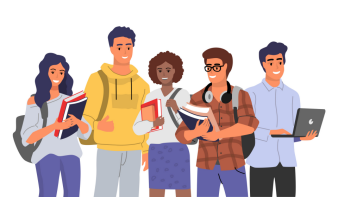 Es wird eine Abbildung von 5 Studierenden dargestellt, welche die Zielgruppe der Befragung symbolisiert.