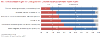 Balkendiagramm: Die Darstellung zeigt die Haushaltseinkommensverluste während der Coronapandemie nach Gewerbe.