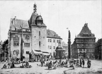 Historisches Gemälde des Rathauses aus dem Jahr 1842.