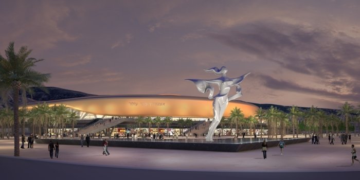 Foto: Stadion Haifa © Stadtverwaltung Haifa Das neue Stadion in Haifa mit dreitausend Sitzen in der Abenddämmerung