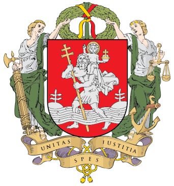 Rotes Wappen mit Stadtheiligem