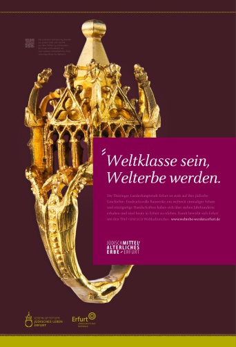 Foto: Welterbe_Weltklasse © Stadtverwaltung Erfurt Plakatmotiv "Weltklasse sein, Welterbe werden" mit dem jüdischen Hochzeitsring.