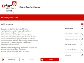 Eingabemaske des Online-Entgeltrechners für Kitagebühren, die Eingabemaske erfragt das Einkommen des Elternteils A