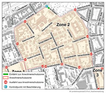 Stadtplanauschnitt mit Zonenmarkierung für den Anwohnerschutzbereich