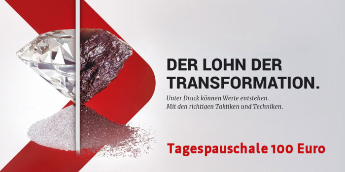 Wirtschaftskongress erwicon 2019 - Keyvisual Diamant auf roten Winkel und Text