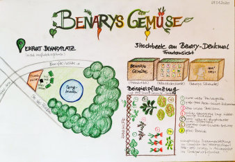 Entwurf für ein Hochbeet mit verschiedenen Gemüsesorten
