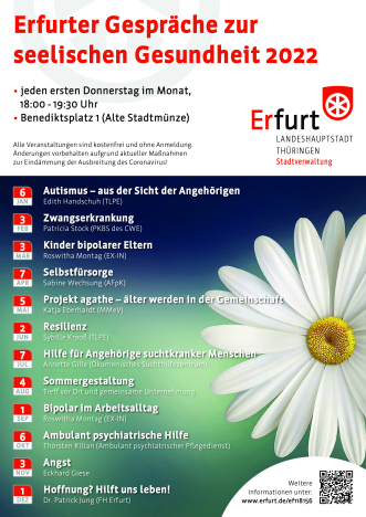 Plakat: Erfurter Gespräche zur seelischen Gesundheit 2022 Titeltext und Termine