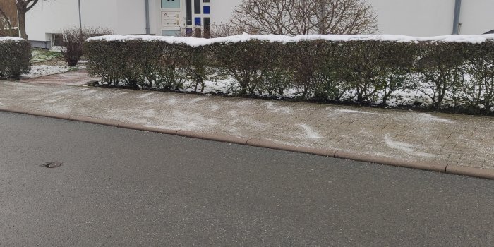 Foto: Streusalz © Stadtverwaltung Erfurt ein Gehweg vor einem Wohnhaus, der mit Salz bestreut wurde
