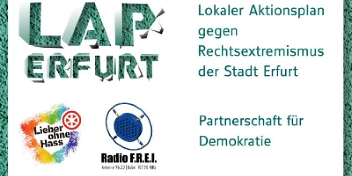 Ein Logo mit der Aufschrift LAP Erfurt - Lokaler Aktionsplan gegen Rechtsextremismus der Stadt Erfurt