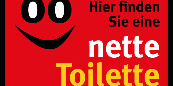Logo mit Smiley und Text "Hier finden Sie eine nette Toilette"