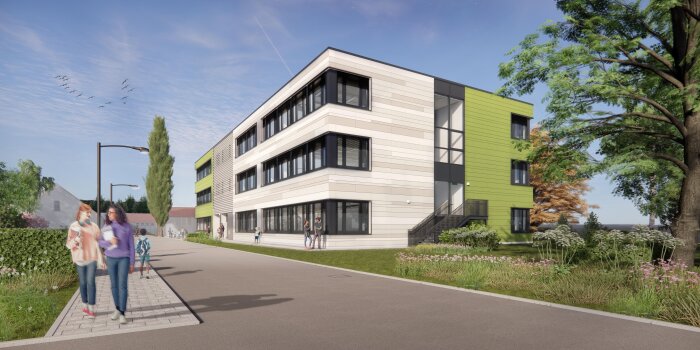 ein dreigeschossiger Neubau, der eine Schule beherbergen wird