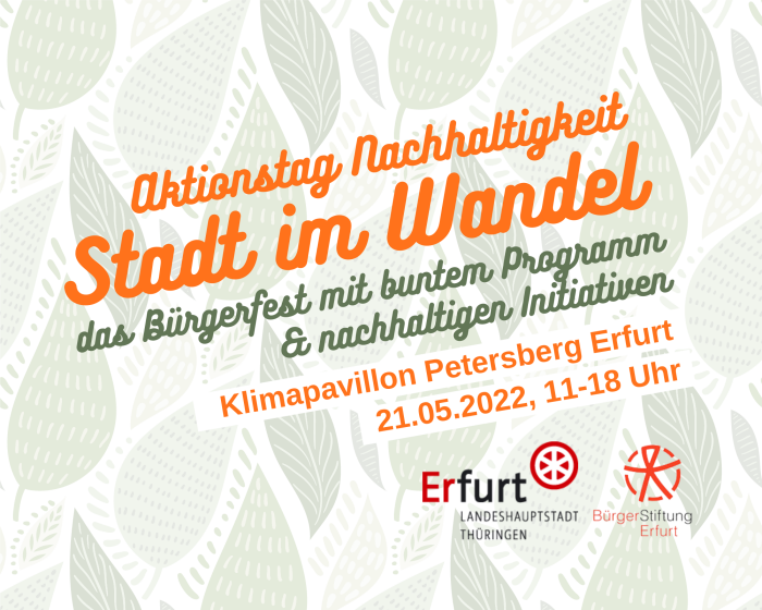 Aktionstag Nachhaltigkeit „Stadt im Wandel“ eine Grafik mit dem Schriftzug "Aktionstag Nachhaltigkeit Stadt im Wandel" und weiteren Informationen