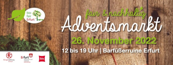 Fairer Adventsmarkt 2022 Grafik mit dem Schriftzug "Adventsmarkt" und dem Datum 26. November 2022