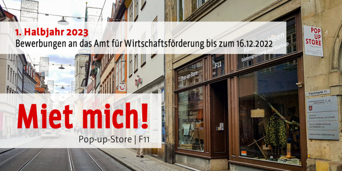 Foto: Bewerbungen für Pop-Up-Store © Stadtverwaltung Erfurt Die Außenansicht eines Ladengeschäfts