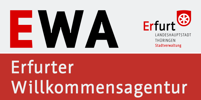 Grafik mit Schriftzug "Ewa" und "Erfurter Willkommensagentur"
