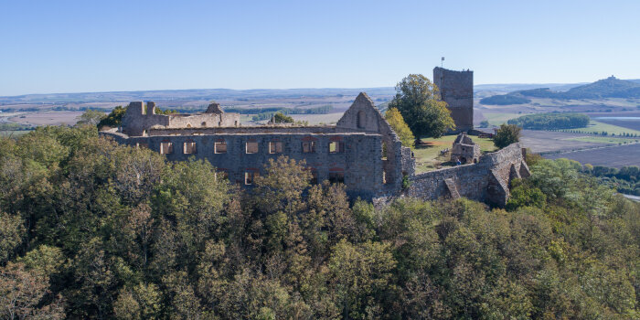 Luftbild von der Burg Gleichen