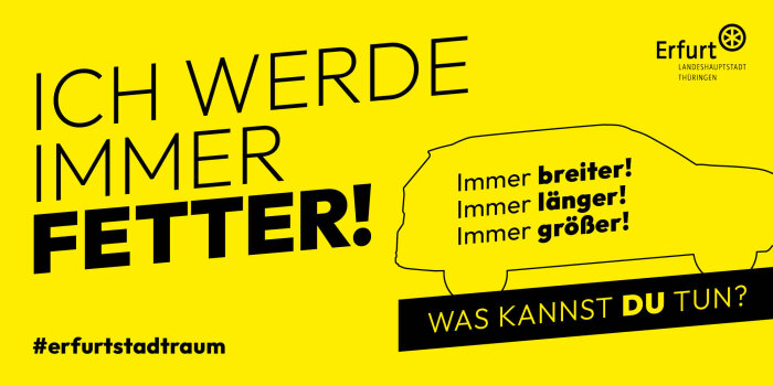 Ein gelbes Plakat mit schwarzer Schrift zum Thema "Ich werde immer fetter!"