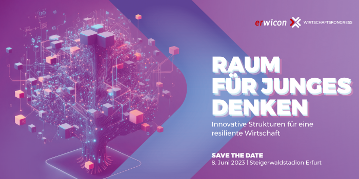Foto: erwicon 2023 - Safe the date © Stadtverwaltung Erfurt Eine Textgrafik