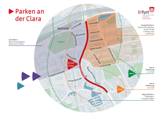 Die Tafel zeigt, wo in Zukunft Bewohnerparkgebiete an der "Clara" entstehen.