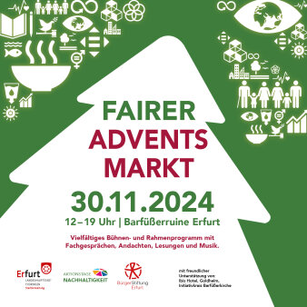Foto: Plakat 8. Fairer Adventsmarkt in der Barfüßerruine Erfurt © Bürger Stiftung Erfurt Plakat 8. Fairer Adventsmarkt in der Barfüßerruine Erfurt