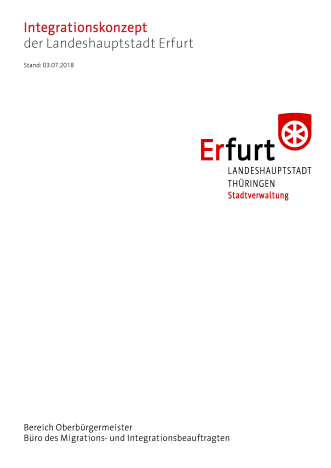 Titelseite: Integrationskonzept der Landeshauptstadt Erfurt Titel und Logo auf weißem Grund