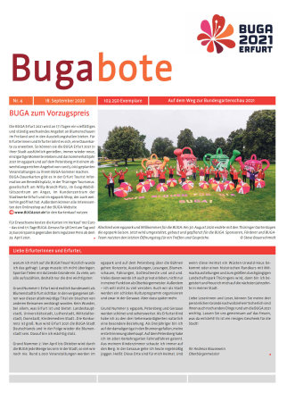 Bugabote Nr. 4 vom 18.09.2020 Bildliche Darstellung des Bugaboten mit einem Bild aus dem Egapark mit 16 Personen, die winken
