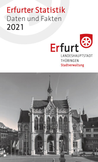 Faltblatt Daten und Fakten 2021 (Titelseite) Titeltext und Foto des Rathauses