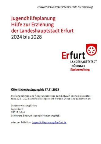Deckblatt: Jugendhilfeplanung Hilfe zur Erziehung der Landeshauptstadt Erfurt 2024 bis 2028