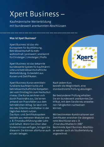 Broschüre mit Überblick der Xpert Business Kurse an der Volkshochschule Erfurt