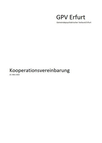 GPV Erfurt - Cover des Kooperationsvertrages Deckblatt des Kooperationsvertrages über den Gemeindepsychatrischen Verbund Erfurt.