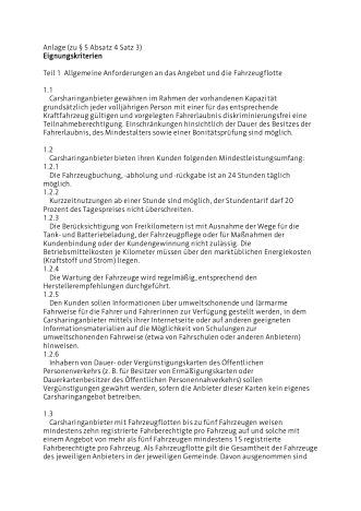 Anlage 2 – Interessenbekundung für den Betrieb von Carsharing-Stellplätzen Anlage 2 – Eignungskriterien