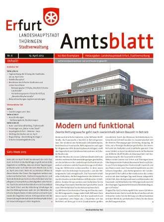 Titelseite: Amtsblatt Nr. 6 vom 19.04.2013 Bildliche Darstellung des Amtsblattes sowie Foto des neuen Gefahrenabwehrzentrums 2