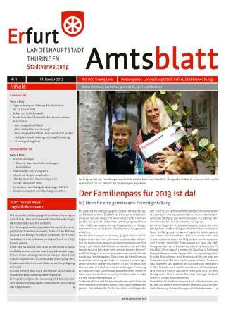 Titelseite: Amtsblatt Nr. 1 vom 18.01.2013 Bildliche Darstellung des Amtsblattes