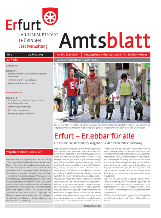 Amtsblatt Nr. 5 vom 22.03.2014 Bildliche Darstellung des Amtsblattes mit einem Foto von sehbehinderten Menschen
