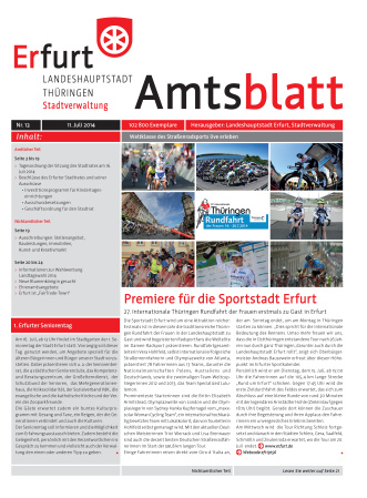 Amtsblatt Nr. 13 vom 11.07.2014 Bildliche Darstellung des Amtsblattes mit einer Fotocollage zum Radsport