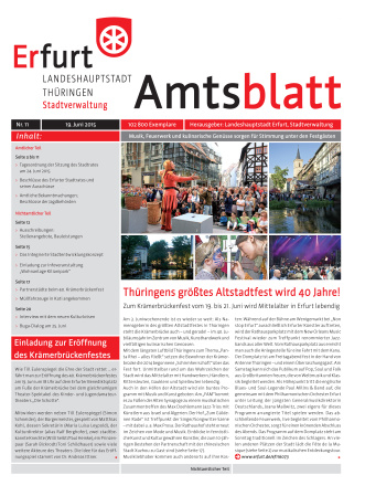 Amtsblatt Nr. 11 vom 19.06.2015 Bildliche Darstellung des Amtsblattes mit einer Fotokollage vom Krämerbrückenfest